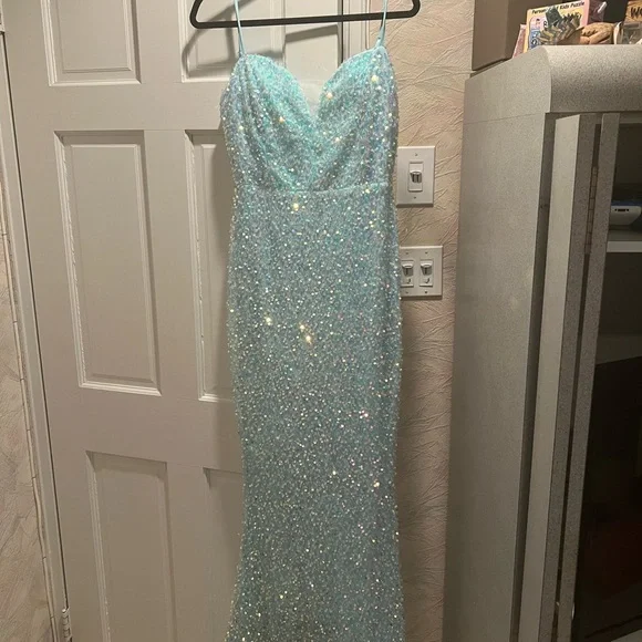 fluorescent blue dress Tight Long Neon Prom Dress with Open Back main image 0